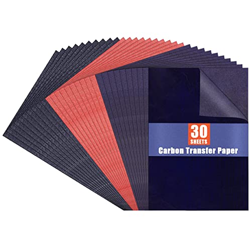PSLER Kohlepapier zum Nachzeichnen von Graphit-Transferpapieren ¨C 10 St¨¹ck Rot &10 St¨¹ck Blau &10 St¨¹ck chwarzes Graphitpapier zum Nachzeichnen von Zeichnungen auf Holzprojekten A4, 21 x 30 cm von PSLER