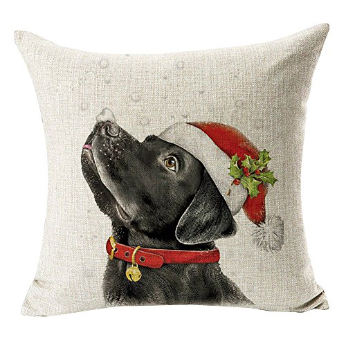 pu ran Kissenbezug mit Weihnachtsmann-Motiv und Rentier, für Zuhause, Sofa-Dekoration – #10 mit schwarzem Labrador von pu ran