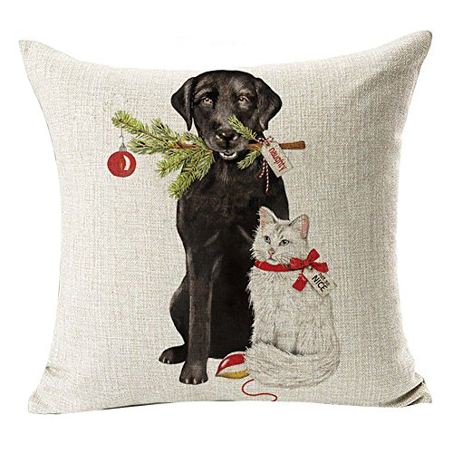 pu ran Kissenbezug mit Weihnachtsmann-Motiv und Rentier, für Zuhause, Sofa-Dekoration – #15 Black Lab & White Kitty von pu ran