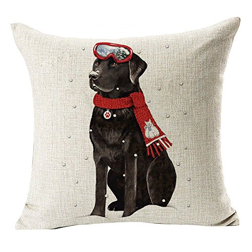 pu ran Kissenbezug mit Weihnachtsmann-Motiv und Rentier, für Zuhause, Sofa-Dekoration – #17 Winter Retriever Hund von pu ran