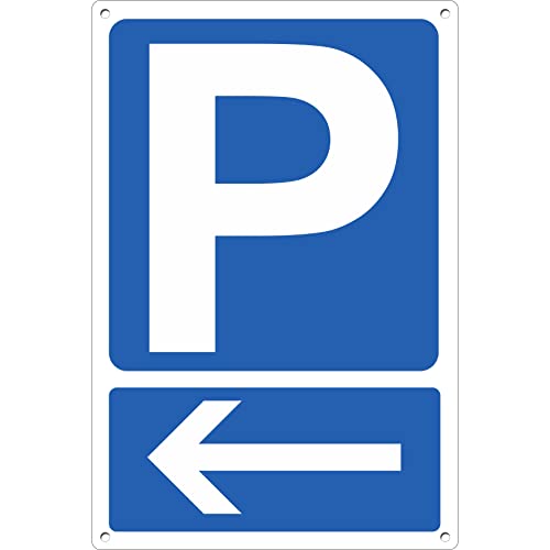 Pubblimania Parkplatzschild mit Pfeil nach links aus Aluminiumverbundwerkstoff, 3 mm, für den Außen- oder Innenbereich (Parkplatz links 20 x 30) von pubblimania