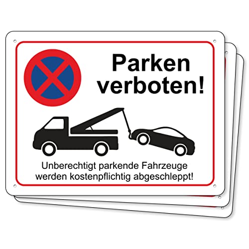 Pubblimania 3 Parken verboten! | Schild 3mm Alu-Verbundplatte Parkverbots-Warnschild (Cm 30x40) (3 Parken verboten!) von pubblimania