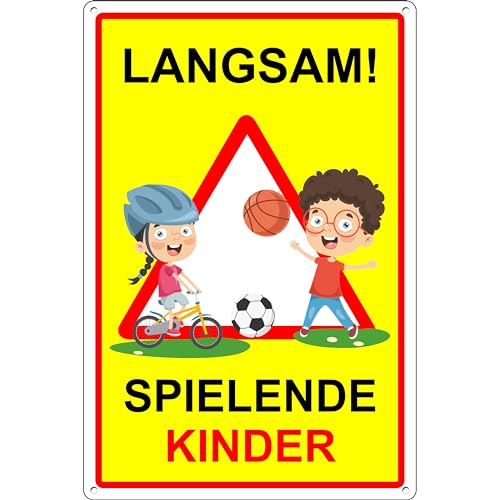 Pubblimania Achtung Kinder Schild Warnschild spielende Kinder - Vorsicht Hier Spielen Kinder - Bitte langsam Fahren | 3 mm starkes Aluminium Cm 30X40 (Achtung Kinder Schild) von pubblimania