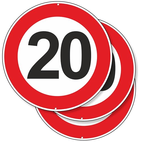 Pubblimania Verkehrszeichen Schild Schild aus Aluminium Metall rund 3 mm dick für den Außenbereich Ø 30 (3er Pack, maximale Geschwindigkeit 20 km Stunden) von pubblimania