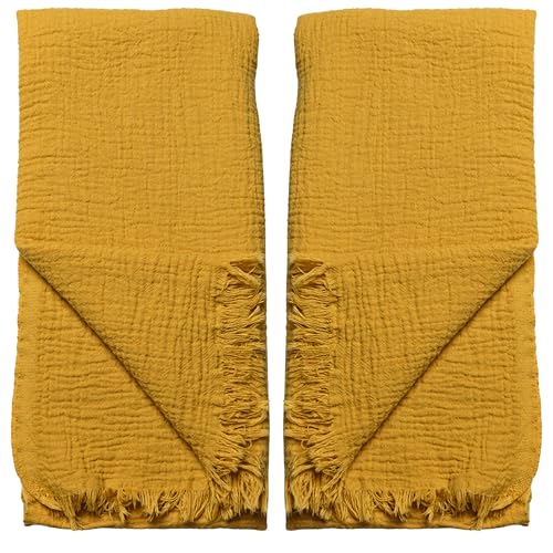 Badetücher 2er Set Luxus Musselin Handtücher für Erwachsene - Luxus 100% türkische natürliche Baumwolle Musselin Stoff Hamamtücher - Extra weich, saugfähig, schnell trocknend, leicht (Senfgelb) von püskül www.puskul.com.tr