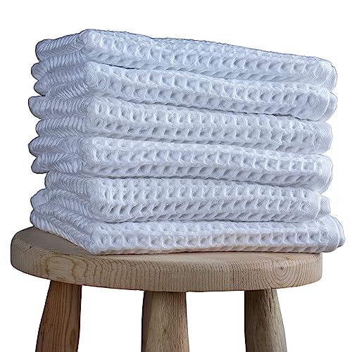 Püskül - 6-teiliges Set Waffelgewebe Hand- und Gesichtshandtücher - Bio-100% türkische Baumwolle Handtücher für empfindliche Haut - 16 x 81,3 cm (Weiß, 6) von püskül www.puskul.com.tr