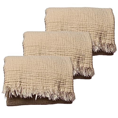 Puskul Textil - Erschwingliche Packung 3 Stück Musselin Handtücher - 100% türkische Bio-Baumwolle Musselin Stoff Handtücher - für Bad (Beige)(Beige) von püskül www.puskul.com.tr