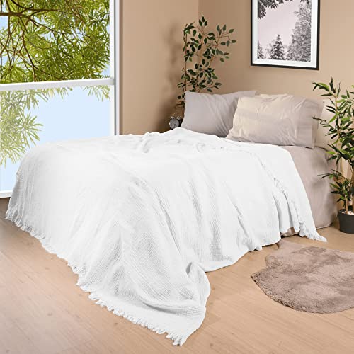 PÜSKÜL - Musselin Decken für Erwachsene | 100% Bio-Baumwolle Musselin Tagesdecke, Kuscheldecke | Extra Weiche, Leichte Überwurf Sofa & Bett (Weiß, 240x260 cm King) von püskül www.puskul.com.tr