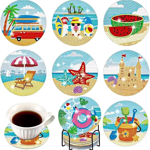 puiaxod Diamond Painting Untersetzer with Holder, 8 Stück Cocktail Diamant Tassenuntersetzer, 5D DIY Mandala Untersetzer Rutschfest, Geschenk für 7 8 9 10 11 12 Jahre Kinder Teenager & Erwachsene von puiaxod