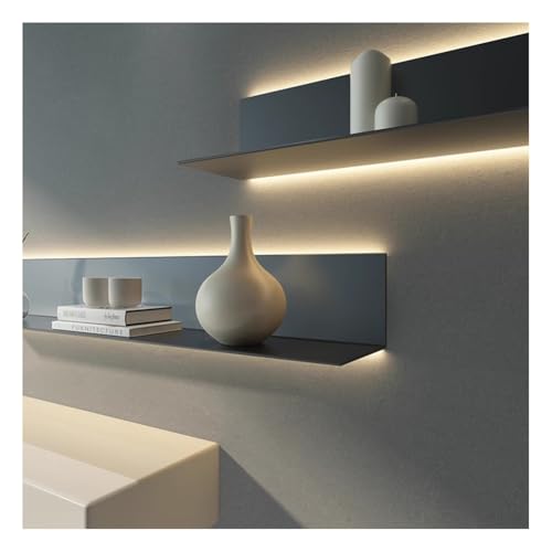 pujindu An Der Wand Montierte Schwebende Metallregale, Dekoratives Ausstellungsregal Mit LED-Licht, Schwebendes Regal, An Der Wand Montiertes Badezimmerregal, Ausstellungsregale(Schwarz,23.6x7.9x2.4in von pujindu