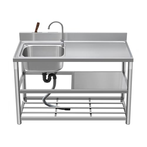 pujindu Küchenspüle Aus Edelstahl, Freistehendes, Handgefertigtes Einzelbecken, Bar-Vorbereitungsspüle Mit Warm- Und Kaltwasserhahn, Waschbecken Mit Ablage(110x50x80cm) von pujindu