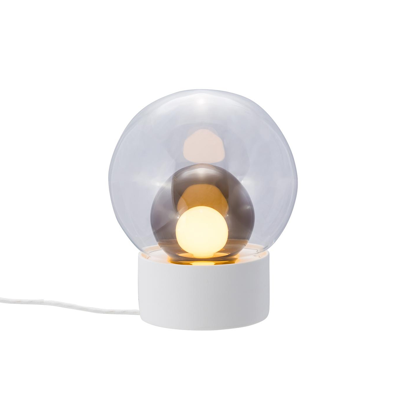 pulpo - Boule Small Tischleuchte Sockel weiß - transparent/rauchgrau/H x Ø 35x29cm/mit Fußschalter am Kabel von pulpo