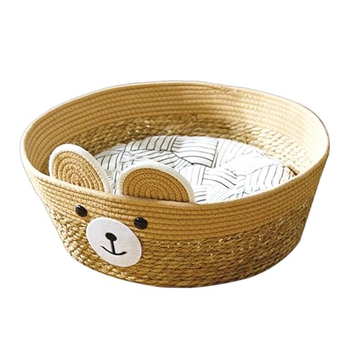 pumpumlia Haustierbett, gewebter Korb mit abnehmbarem Kissen, Cartoon-Bär-Thema, abnehmbares Kissen, Nest, Hundekorb pumpumlia Haustierbett, gewebter Korb mit abnehmbarem Kissen, Cartoon-Bär-Thema, abnehmbares Kissen, Nest, Hundekorb von pumpumlia