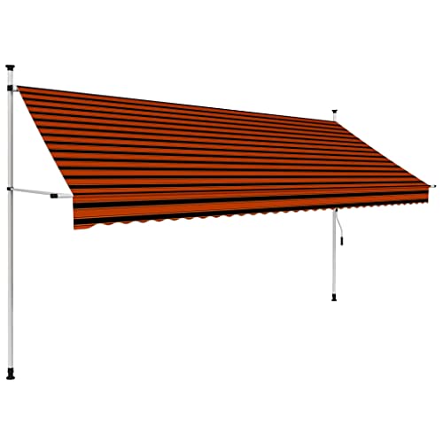 PURADAY Klemmmarkise Handbetrieben 350 cm Breit Orange und Braun Stoff Einziehbare Markise Wasser- und Schmutzabweisende Sowie UV- und Wetterbeständige Höhe und Neigungswinkel Einstellbar von puraday