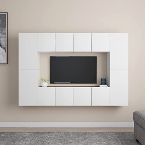 puraday 8-TLG. TV-Schrank-Set Weiß Holzwerkstoff Wohnwand Wohnzimmer TV Schrank Holz Wohnwand Hängend Wohnwand Modern Wohnzimmermöbel Mit Reichlich Stauraum Attraktives Design von puraday