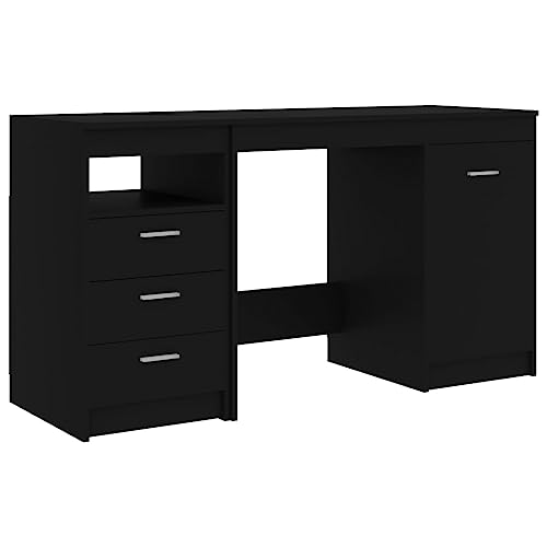 puraday Arbeitszimmer Schreibtisch Schwarz 140x50x76 cm Holzwerkstoff Modernen Computertisch mit Seinen 3 Schubladen und 1 Tür Viel Stauraum Multifunktionstisch Aufbewahrung von Büchern von puraday