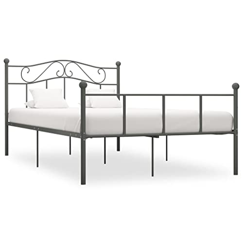 puraday Bettgestell Bett 208x147,5x95 cm mit Lattenroste Metallbett Doppelbett Gästebett Bed Jugendbett Bettrahmen Metallbettrahmen Tagesbett Bed Frame Familienbett Betten Grau Metall von puraday