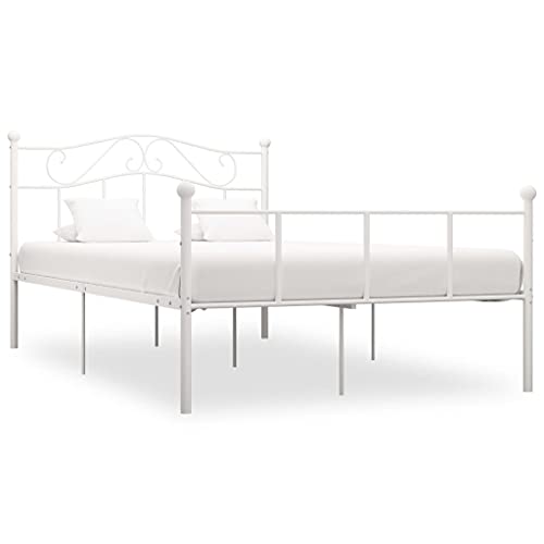 puraday Bettgestell Bett 208x147,5x95 cm mit Lattenroste Metallbett Doppelbett Gästebett Bed Jugendbett Bettrahmen Metallbettrahmen Tagesbett Bed Frame Familienbett Betten Weiß Metall von puraday