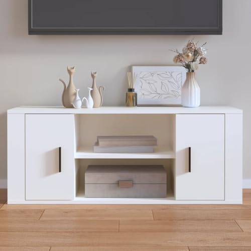 puraday Fernsehschrank Medienschrank TV-Möbel Stereoschrank Aufbewahrungsschrank für Wohnzimmer Schlafzimmer oder Büro Weiß 100x35x40 cm von puraday