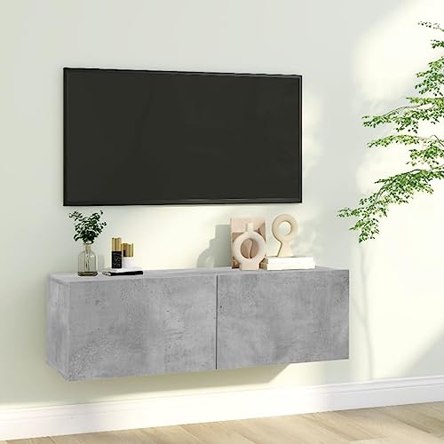 puraday Fernsehschrank TV-Wandschrank Medienschrank TV-Möbel Stereoschrank Aufbewahrungsschrank für Wohnzimmer Schlafzimmer oder Büro Betongrau 100x30x30 cm von puraday