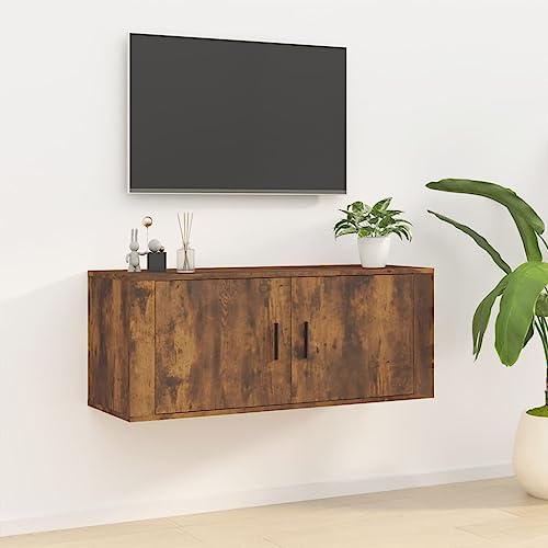 puraday Fernsehschrank TV-Wandschrank Medienschrank TV-Möbel Stereoschrank Aufbewahrungsschrank für Wohnzimmer Schlafzimmer oder Büro Räuchereiche 100x34,5x40 cm von puraday
