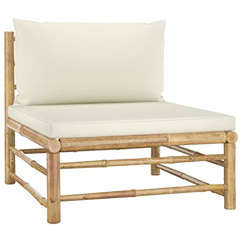 puraday Garten-Mittelsofa mit Kissen Cremeweiß Bambus Outdoor Sofa Outdoor Lounge Terassenmöbel Außen Balkon Sofa Gartenmöbel Zum Entspannen Und Genießen des Wetters Komfortabel Design von puraday