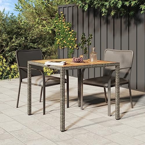 puraday Gartentisch 90x90x75 cm Poly Rattan&Akazienholz Grau Gartentisch Holz Couchtisch Gartentisch Balkontisch Esszimmertische Tisch Outdoor Wetterfest Multifunktionstisch Balkonmöbel von puraday