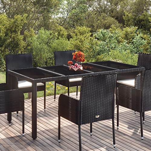 puraday Gartentisch mit Glasplatte Schwarz 190x90x75 cm Poly Rattan Dining Table Couchtisch Outdoor Esszimmertisch Gartenmöbel Wetterfest Rattan BalkonmöBel Rattan Couchtisch Gartentisch Rattan von puraday