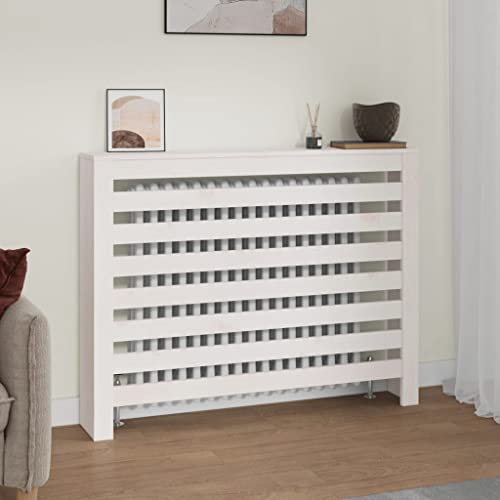 puraday Heizkörperverkleidung 108,5x19x84 cm mit Horizontalen Latten Heizkörper Abdeckung Modernes Design Heizungsverkleidung Heizungsabdeckung Schlafzimmer Wohnzimmer Weiß Massivholz Kiefer von puraday