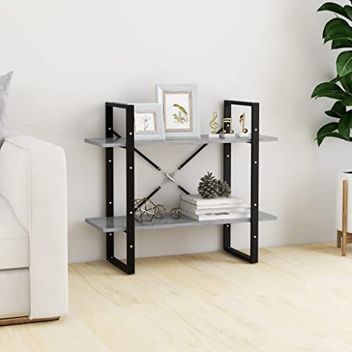 puraday Holz-Bücherschrank mit 2 Geräumigen Fächern Aufbewahrungsregal Innenmöbel Raumteiler Minimalistisches Design Betongrau 80x30x70 cm von puraday