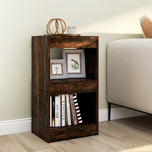puraday Holz-Bücherschrank mit 2 Geräumigen Fächern Aufbewahrungsregal Innenmöbel Raumteiler Minimalistisches Design Räuchereiche 40x30x72 cm von puraday