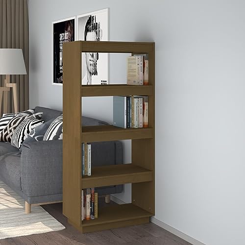 puraday Holz-Bücherschrank mit 4 Geräumigen Fächern Aufbewahrungsregal Innenmöbel Raumteiler Minimalistisches Design Honigbraun 60x35x135 cm von puraday