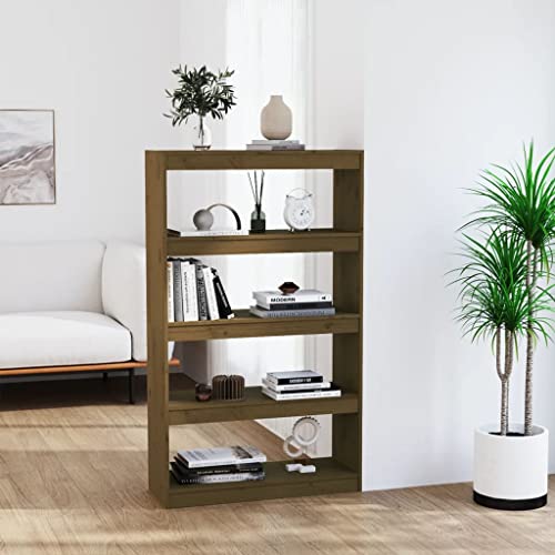 puraday Holz-Bücherschrank mit 4 Geräumigen Fächern Aufbewahrungsregal Innenmöbel Raumteiler Minimalistisches Design Honigbraun 80x30x135,5 cm von puraday