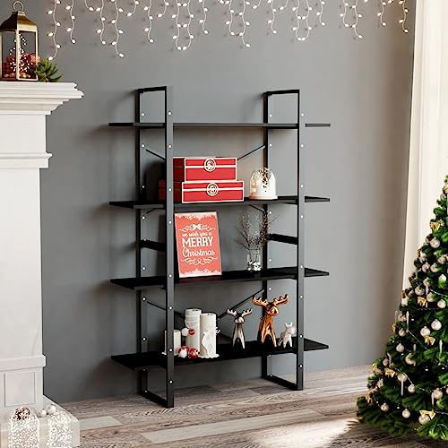 puraday Holz-Bücherschrank mit 4 Geräumigen Fächern Aufbewahrungsregal Innenmöbel Raumteiler Minimalistisches Design Schwarz 100x30x140 cm von puraday