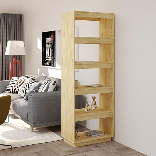 puraday Holz-Bücherschrank mit 5 Geräumigen Fächern Aufbewahrungsregal Innenmöbel Raumteiler Minimalistisches Design Gelb 60x35x167 cm von puraday
