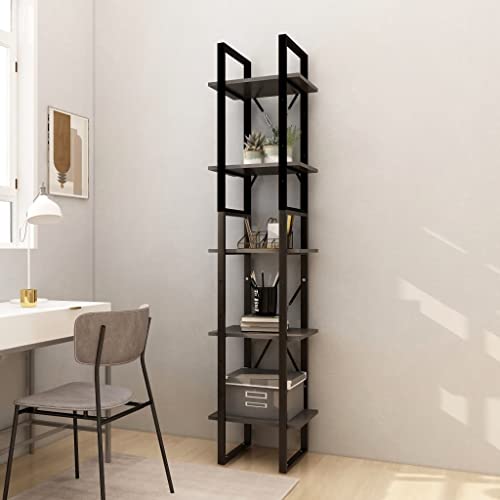 puraday Holz-Bücherschrank mit 5 Geräumigen Fächern Aufbewahrungsregal Innenmöbel Raumteiler Minimalistisches Design Grau 40x30x175 cm von puraday