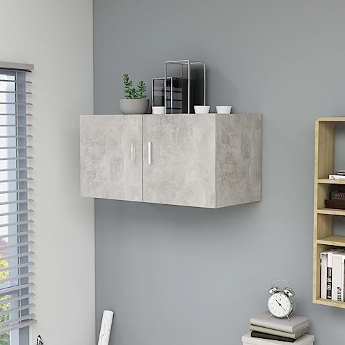 puraday Lagerregal Hängeschrank Wandregal mit 2 Türen Schweberegal aus Holzwerkstoff Elegantes und Modernes Design Betongrau 80x39x40 cm von puraday