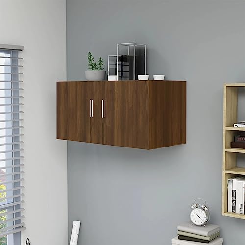 puraday Lagerregal Hängeschrank Wandregal mit 2 Türen Schweberegal aus Holzwerkstoff Elegantes und Modernes Design Braun Eichen-Optik 80x39x40 cm von puraday
