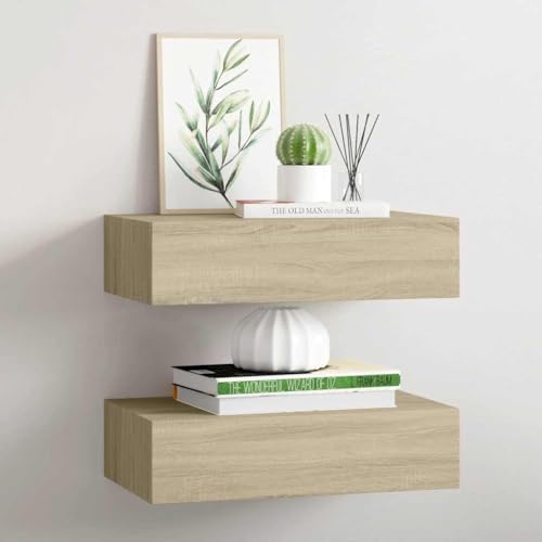 puraday Lagerregal Hängeschrank Wandregal mit Schubladen Schweberegal 2 STK. Elegantes und Modernes Design Eichefarben 40x23,5x10 cm von puraday