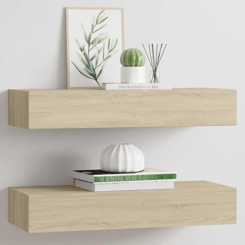 puraday Lagerregal Hängeschrank Wandregal mit Schubladen Schweberegal 2 STK. Elegantes und Modernes Design Eichefarben 60x23,5x10 cm von puraday