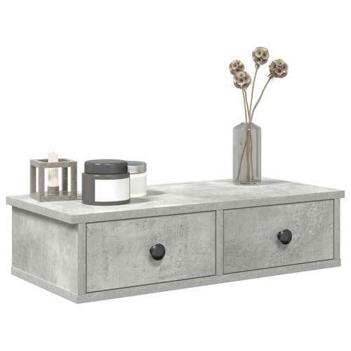 puraday Lagerregal Hängeschrank Wandregal mit Schubladen Schweberegal aus Holzwerkstoff Elegantes und Modernes Design Betongrau 60x25x15 cm von puraday