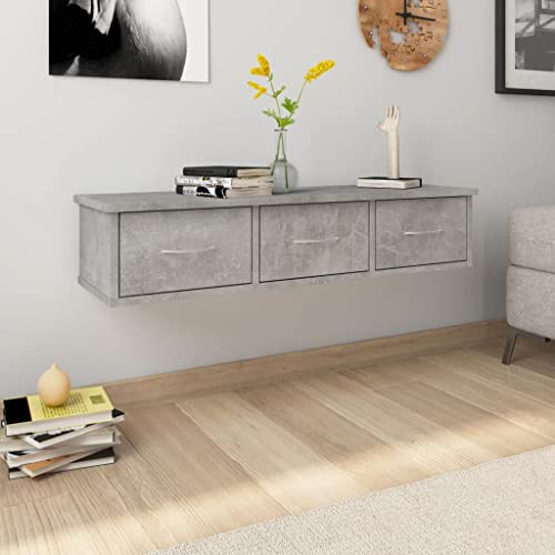 puraday Lagerregal Hängeschrank Wandregal mit Schubladen Schweberegal aus Holzwerkstoff Elegantes und Modernes Design Betongrau 88x26x18,5 cm von puraday