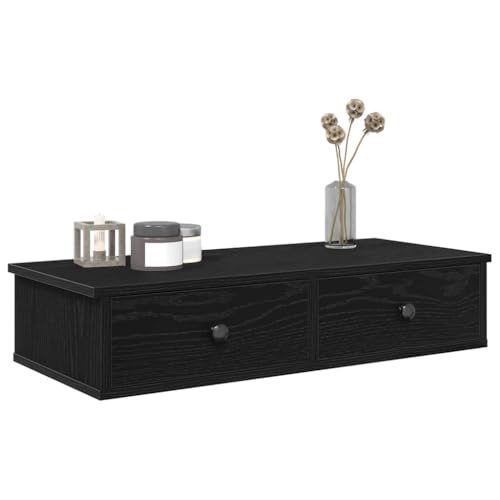 puraday Lagerregal Hängeschrank Wandregal mit Schubladen Schweberegal aus Holzwerkstoff Elegantes und Modernes Design Schwarz 80x31x17 cm von puraday