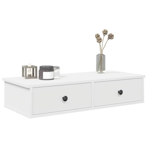 puraday Lagerregal Hängeschrank Wandregal mit Schubladen Schweberegal aus Holzwerkstoff Elegantes und Modernes Design Weiß 80x31x17 cm von puraday