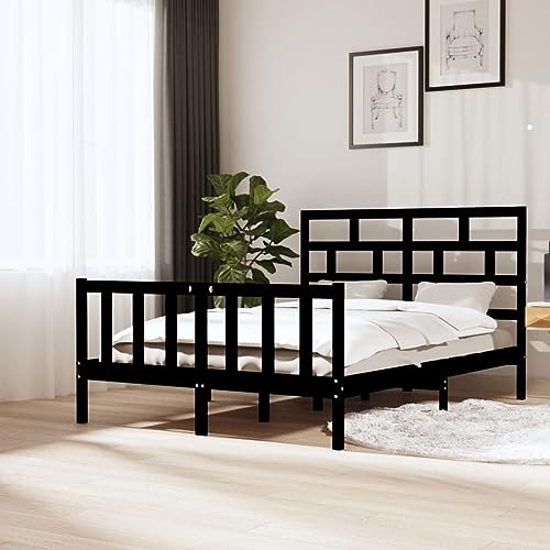 puraday Massivholzbett Schwarz Kiefer 140x200 cm Bed Bettgestell Betten BettrahmenEinzelbetten Doppelbett Bed Frame Geeignet für Jedes Schlafzimmer Robust und Stabil Attraktives Design von puraday