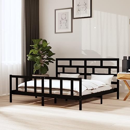 puraday Massivholzbett Schwarz Kiefer 200x200 cm Bed Bettgestell Betten BettrahmenEinzelbetten Doppelbett Bed Frame Geeignet für Jedes Schlafzimmer Robust und Stabil Attraktives Design von puraday