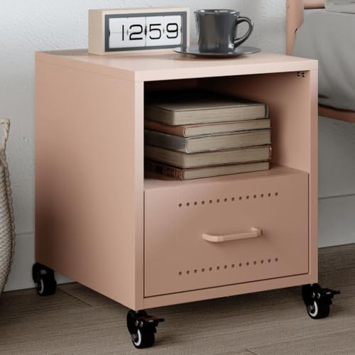 puraday Nachttisch mit Schublade Komodenschrank Aufbewahrungsschrank Nachtschrank Nachtkonsole Nachtkommode BeistellschranksRosa 36x39x43,5 cm Kaltgewalzter Stahl von puraday