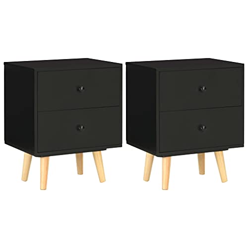 puraday Nachttische 2 STK. Schwarz 40x30x50 cm Kiefer Massivholz Nachttisch mit Schublade Komodenschrank Nachttisch Holz Nachttisch Modern Schlafzimmer Möbel Bedroom Furniture Nachttische 2 Set von puraday