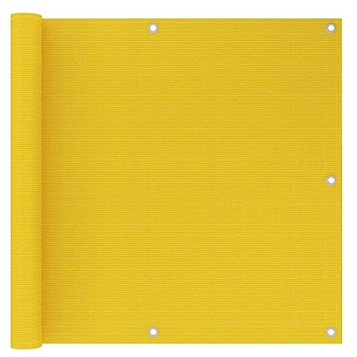 puraday Outdoor Sichtschutz 90x500 cm mit Ösen Terrassebespannung Balkonsichtschutz Schimmel und UV Beständig Blickdichte Garten Balkonverkleidung Balkonabdeckung Balkonumspannungen Gelb HDPE von puraday