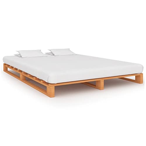 puraday Palettenbett Holzbett 200x140x14 cm Massivholz Bett Doppelbett Gästebett Jugendbett Bettrahmen Massivholzbett Tagesbett Bed Frame Familienbett Betten Braun Massivem Kiefernholz Rahmen von puraday